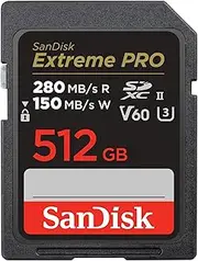 SanDisk 512GB Extreme PRO SDXC Card, SD Card, V60 Memory Card, 6K & 4K UHD, up to 280 MB/s, Shock, Temperature, Water and X-Ray Proof, RescuePro Deluxe Data Recovery Software, UHS-II, Class 10, U3