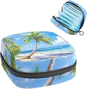 Period Bag,Sanitary Napkin Storage Bag,Tropical Sand Beach Palm Tree,Tampon Bag for Purse