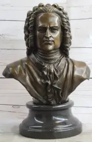 Johann Sebastian Bach Classical Composer Bronze Bust Sculpture Statue on Marble