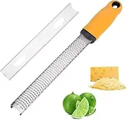 Lemon Grater & Cheese Zester, LeHatori Razor-Sharp Stainless Steel Blade Citrus, Parmesan, Nutmeg, Chocolate, Onion, Ginger, Garlic, Vegetables, Fruits Zesting Tool with Protective Cover for Kitchen Yellow