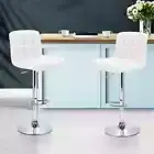 2x Bar Stools Leather Gas Lift White