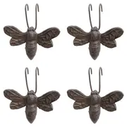 4x Rustic Cast Iron 9.5cm Pot Hanger Bee Ornament Figure Sculpture Garden Brown