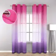 Nevenka 2 Panel Sheer Ombre Curtains Grommet Drapes for Girls Bedroom-PinkPurple