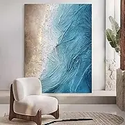 Hand-Painted Oil Painting - Simple Beach Waves Texture Modern Large Size Canvas Wall Art Painting,Sofa Background Living Room Bedroom Home Decorations,As Shown,90 X 140 Cm(36"X56")