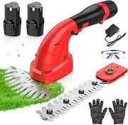 Cordless Hedge Trimmer, 12V Lawn Shear and Grass Trimmer 320W Hedge Trimmer, 200MM Cutting Length 6500 RPM Suitable for Hedges Shrubs and Border Plants, Including 2 Batteries and Charger red