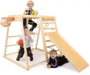 Climbing Frame,Toddler Montessori Wood Playset 9-in-1 with Slide,Toddler Slide