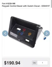 raypak heater control bezel iid185B-405B 206-407
