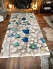 White Agate & Mix Stone Dining Table Top, Agate Geode Countertop Home Decor