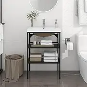 Bathroom Washbasin Frame with Built-in Basin Black Iron,Bathroom Cabinet