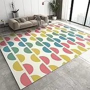 Mid-Century Boho Kids Area Rug, Rainbow Semicircle Nursery Rectangle Rug, Washable Non Slip Foldable Lightweight Mat for Sofa Living Room Entryway Hallway Apartment Playroom