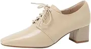 [TinaCus] Women's Genuine Leather Handmade Square Toe Low Heel Lace Up Oxford Pumps Shoes