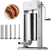 VEVOR Manual Sausage Stuffer, 15 L / 30 LBS Vertical Sausage Machine, Dual-Speed Meat Stuffer, Made of Food-Grade 304 Stainless Steel, Includes 5 Stuffing Tubes, for Home Kitchen Restaurant Commercial