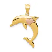 14K Two-Tone Two Tone Dolphin W/Heart Pendant