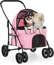 MoNiBloom Pet Stroller for Large Dogs up to 45lbs, 4-Wheels Folding Dog Wagon with 3 Entrances, Pet Travel Carrier Jogging Stroller