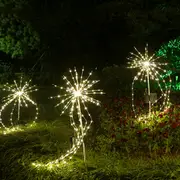 Solar Firework Light 2Pcs Warm White Solar Fireworks LED Fairy Lights Copper Wire Ground Light Christmas Home Decoration