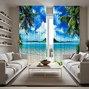 DOTOOMA Blue Sky Sea Window Curtains Beach Hawaii Palm Tree Tropical Ocean Nursery Bedroom Living Room Decoration Polyester Fabric Supplies 41x84 Inch Drapes 2 Panels