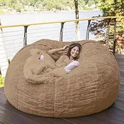 Home S e Bed Bean Bag Chair Cover Slipcover Bedroom Balcony Large Couch Round Soft Fluffy Cover No Fillings Only Cover Khaki One Size