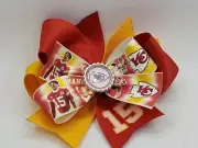 6" HairBow KC Kansas City Chiefs Patrick Mahomes 15 Football Merch Ribbon Bow