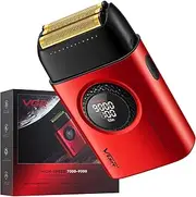 VGR 378 Electric Shavers for Men, Triple Floating Blade Foil Shaver Cordless Men's Electric Razor, 9000 RPM Motor Bald Shavers Titanium Foils with LED Display, Barber Supplies (Red)