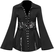 [Zadaos] Womens Casual Blazers Lace Patchwork Split Irregular Bandage High Waist A-Line Suit Jackets