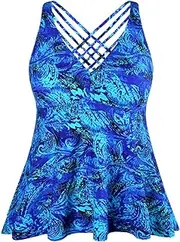 [Firpearl] Women's Tankini Swimsuits Cross Back Flowy Swim Tops Modest Swimwear