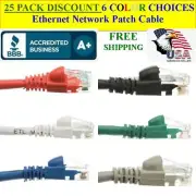 25 PACK 20 Ft Cat5e Ethernet Network Computer Patch Cable for PC, XBOX, PS3, PS4