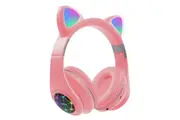 Cat Ear Wireless Over Ear Bluetooth Headphones LED Light Up Foldable Adjustable-Pink