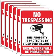 6 Pack No Trespassing Sign - 10 x 7 Inches 0.40 Aluminum Reflective, Indoor Or Outdoor Use for Home/Business CCTV Security Camera