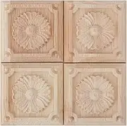 EVTSCAN 4 Pieces Unpainted Carved Checkered Applique Sticker DIY Rubber Wood Appliques for Cabinet, Mirror, Shelf, Fireplace, Wall Door, Headboard, Wardrobe(C)