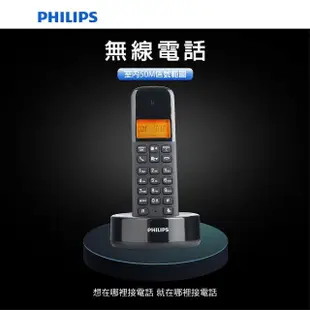 【Philips 飛利浦】多功能無線數位電話機 1.6吋背光螢幕電話(防滑抓握.發光螢幕.即插即用)