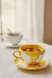 Anthropologie Luciana Stoneware Cup and Saucer Yellow NIB