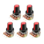 5Pcs 1K Variable Resistors Single Turn Carbon Film Taper Potentiometer w Knobs