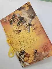 Junk Journal Booklet "BEES 2" HANDMADE Cards, Pockets, Ephemera, LG 9X6 40 pgs
