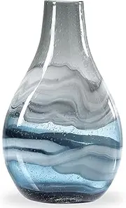 [Torre & Tagus] Andrea Glass Vase by | Blue Vases for Decor | Colored Glass Vase Made for Living Room, Home Office | Ocean Decor Flower Vase | Coastal Decor Blue Vase for Entryway Table | 14" Tall Blue