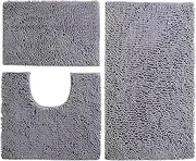 3 Piece Chenille Bathroom Rug Set Super Soft Non Slip Plush Bathroom Mat Absorbent Washable & Dry Bath (GY)