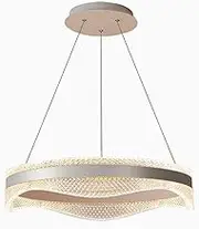CJLWSLCO Creative Wave Round Acrylic Pendant Light LED Tri-Color Light Living Room Hanging Lamp Hotel Restaurant Large Chandelier Bedroom Decoration Lighting Fixture Indoor Adjustable Height(Silver 40