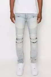 Men Creased Biker Denim Jeans