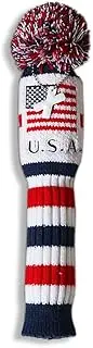 Craftsman Golf US Flag Knit Pom Pom White Blue Red Driver,Fairway Wood, Hybrid Head Cover Headcover for Callaway Mizuno Cobra Taylormade