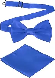 [uxcell] Bow Tie for Men, Adjustable Bow Ties with Pocket Square Solid Color Triple Fold Pre-tied Bow Ties Sets for Wedding, Parties, Dinner, and Business (Sapphire Blue)