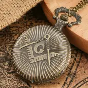 Vintage Mens Pocket Watch with Chain Freemasonry Masonic Design Fob Watches Gift