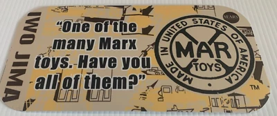 MARX IWO JIMA BATTLEGROUND PLAYSET LICENSE PLATE ALUM 6"X12" DEPICTING MARX TOYS