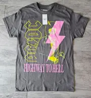 BNWT AC/DC Gray Graphic Rock Band Shirt Size Small Highway to HELL Short Sleeve