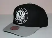 NWT Mitchell & Ness BROOKLYN NETS Snapback Hat Pro Crown Fit Cap Black Grey *3Q