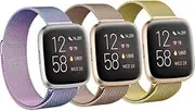 3 Pack Milanese Stainless Steel Metal Mesh Band for Fitbit Versa 2/Versa/Versa Lite Women/Men, Magnetic Bracelet Replacement Wristband for Fitbit Versa 3/Sense Smart Watch bands