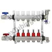 5-Branch PEX Radiant Floor Heating Manifold Set - Stainless Steel, for 1/2” PEX