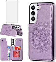 [Asuwish] Phone Case for Samsung Galaxy S23 5G with Tempered Glass Screen Protector and Wallet Cover Leather Credit Card Holder Stand Cell Accessories S 23 23S GS23 G5 SM-S911U 6.1 inch Women Men Purple