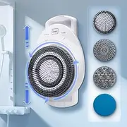 Smart Wall Mounted Exfoliating Brush, Electric Body Scrubber with 4 Replaceable Heads, 7''Large Back Scrubber for Shower Wall, 3 Speed Adjustment Spin Scrubber for Back Cleansing