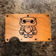 Wood Wallet Minimalist Laser Engraved with Big Hero 6 Armored Bay Max