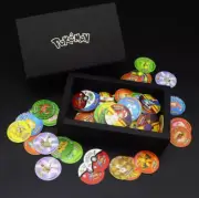 100 Pcs Pokemon Tazos 1/ 2 3rd Generation Strokes Box 3D round Square Collection