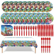 Super Mario Theme Tableware Decor Kits Included Mario Plates, Napkins, Tablecloth, Mario Bros Brothers Kart Party Favors -NMAOV